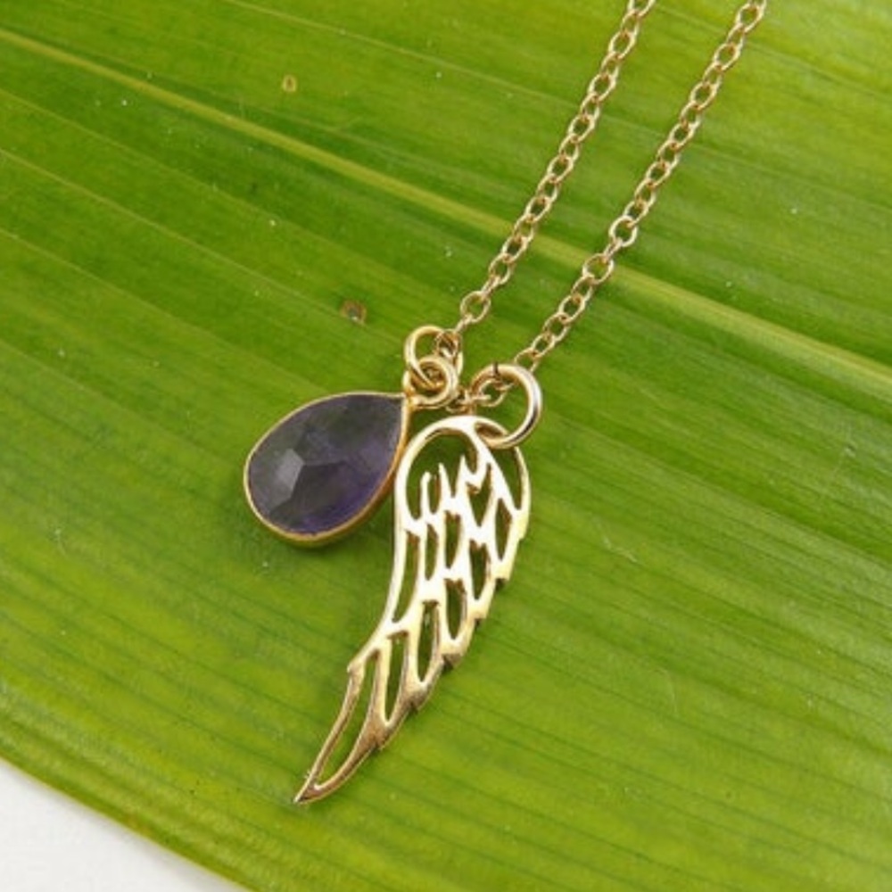 Handmade Angel Wing Gemstone Pendant Necklace